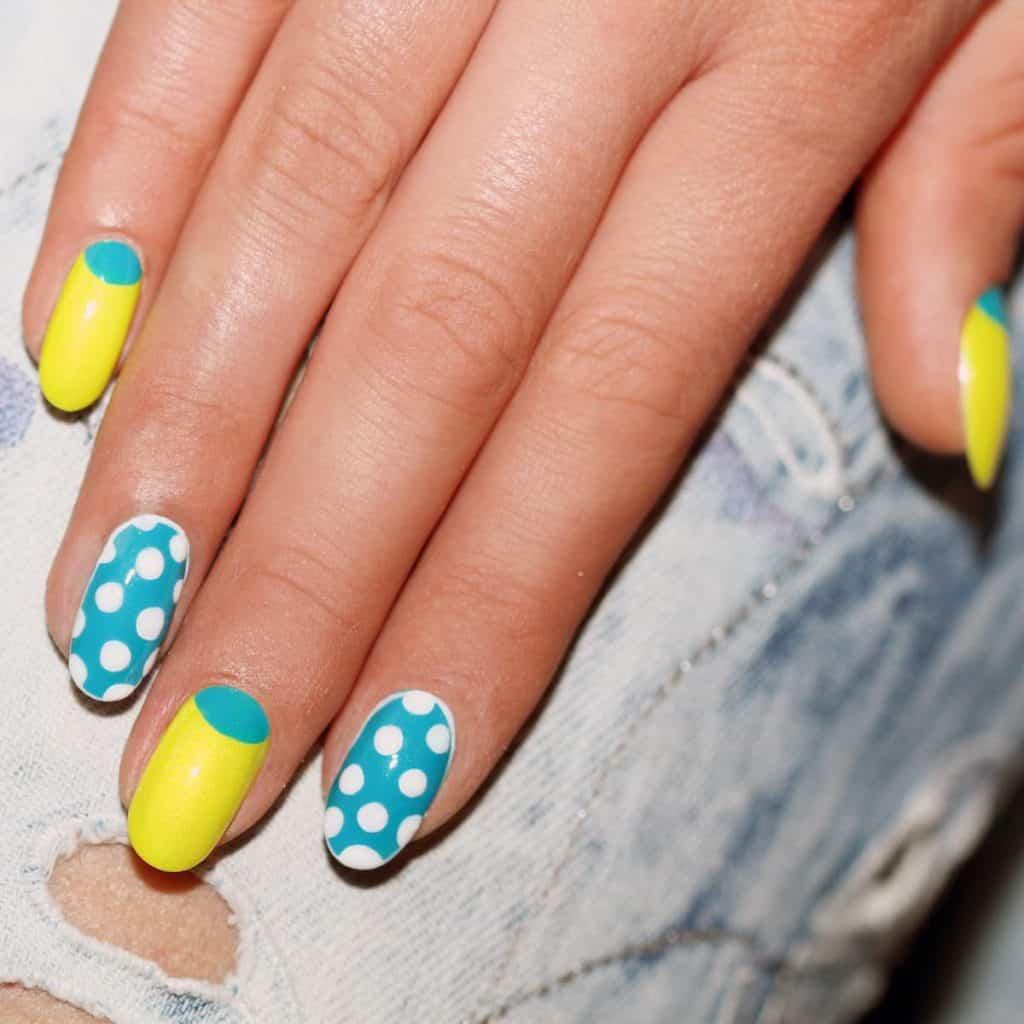 bright sky blue and sunshine yellow in a cute retro-style manicure