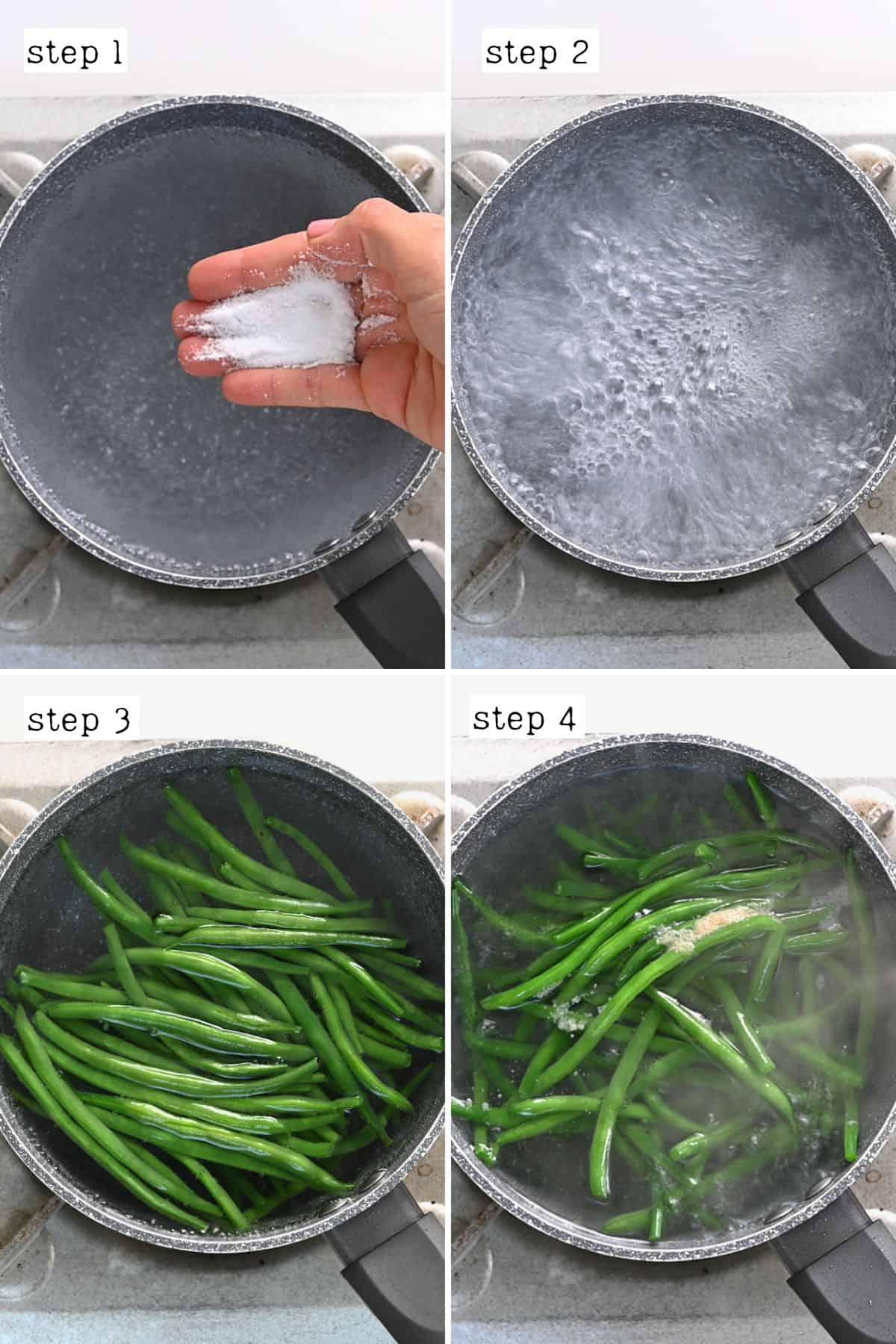 Steps for boiling green beans in salty water