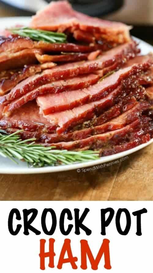 Crock Pot Ham slices on a plate