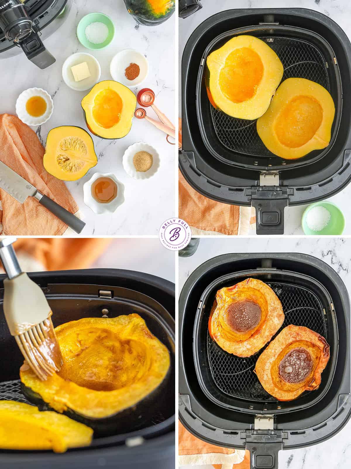 Process shots of how to make acorn squash in the air fryer