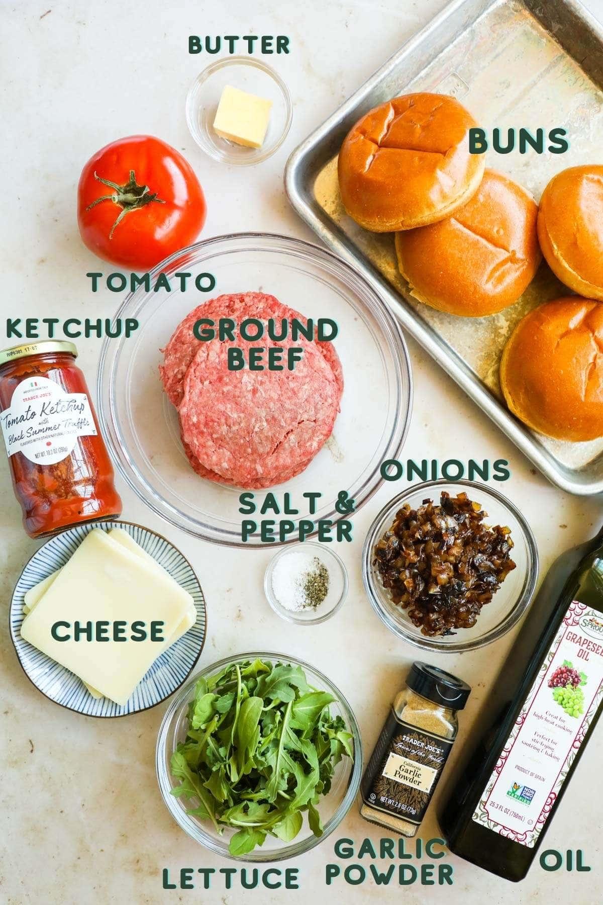 Ingredients for cast iron skillet burgers