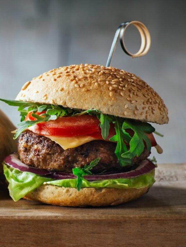 Delicious burgers with beef, tomato, cheese, and lettuce