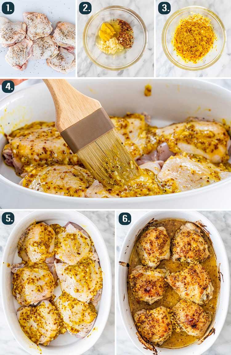 process shots showing how to make oven baked chicken thighs