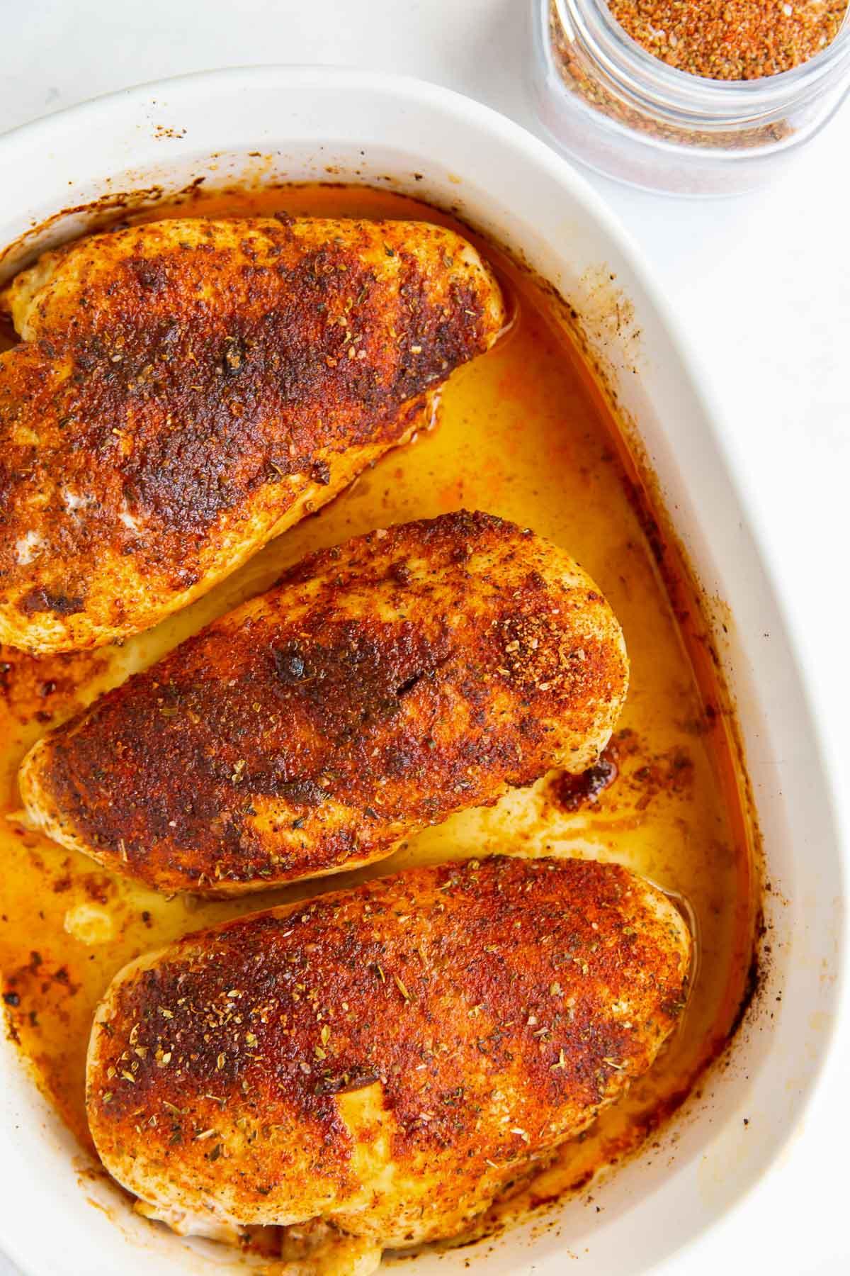 baked chicken thighs in baking dish