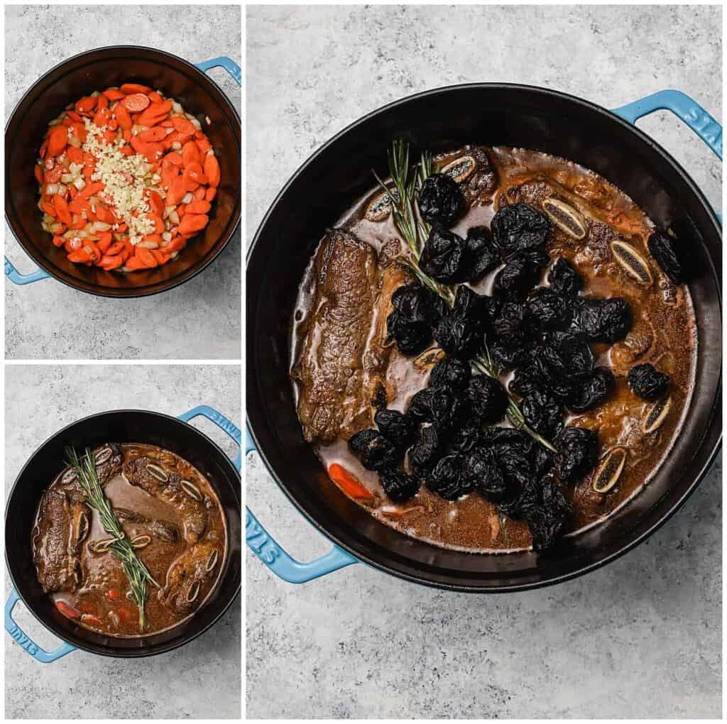 Steps to make flanken ribs in a dutch oven with prunes and carrots