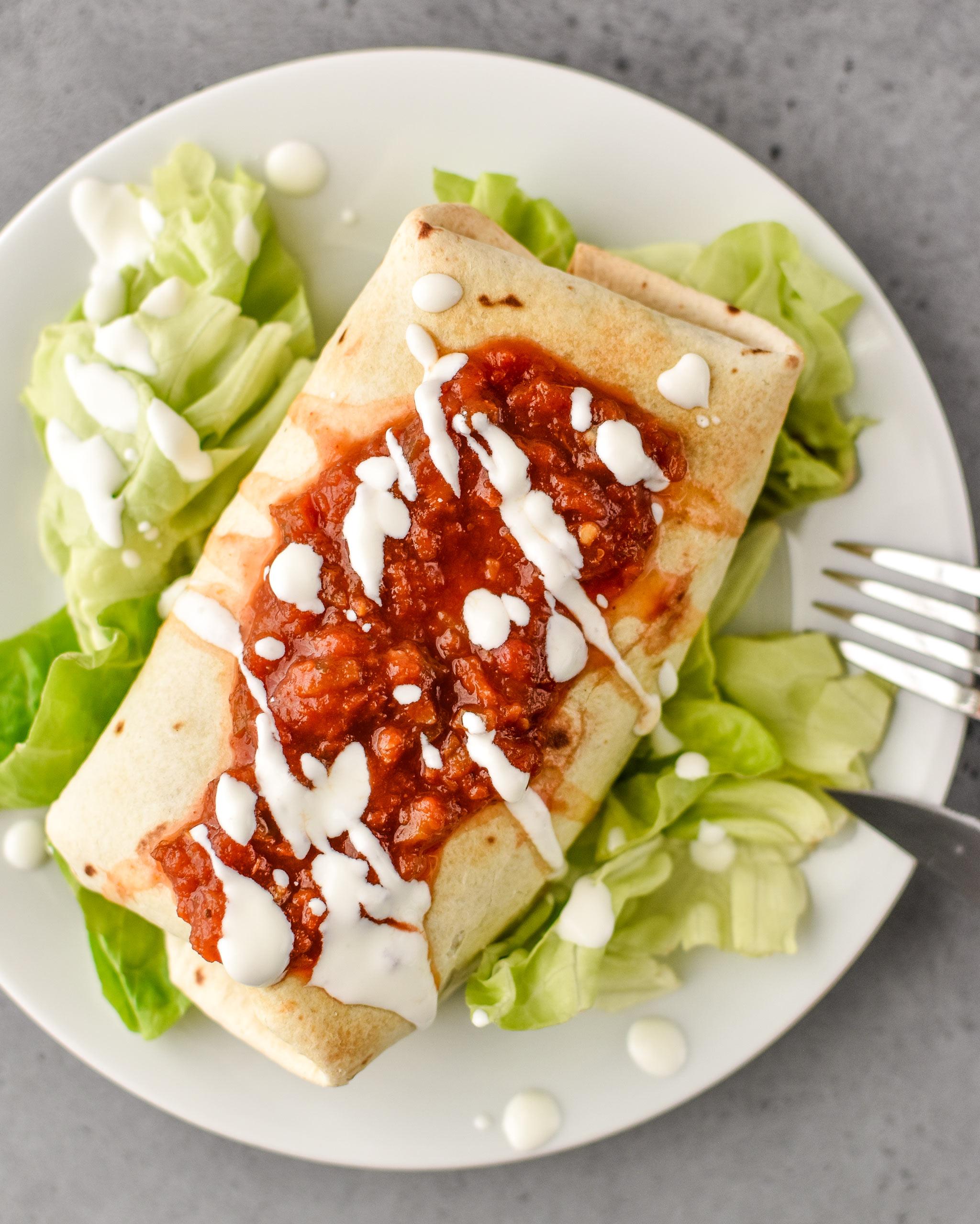 How to make chimichangas in an air fryer - chimichanga with salsa and lettuce
