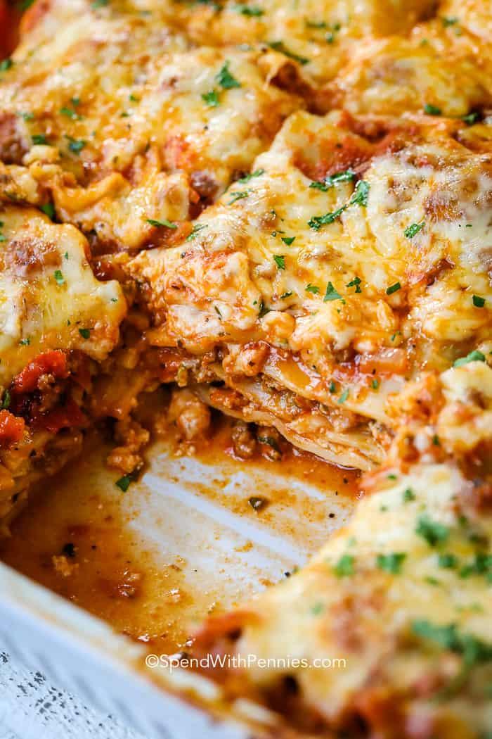 step-by-step images of lasagna preparation