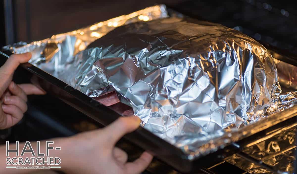 Ribs in the oven in aluminum foil