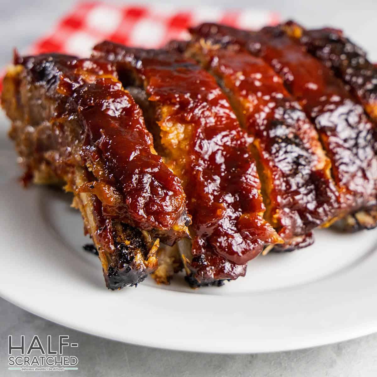 Ribs with sauce on top