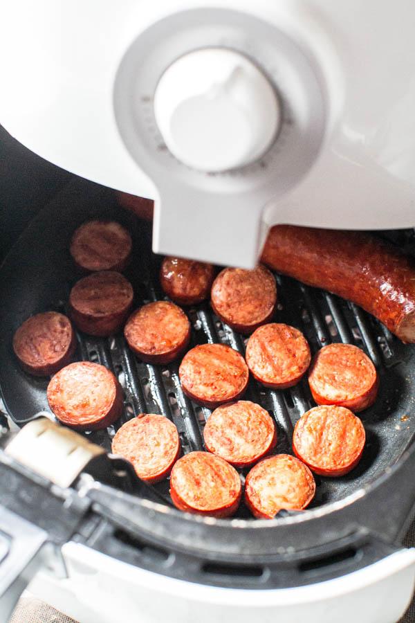 smoked sausage on Air Fryer grill pan