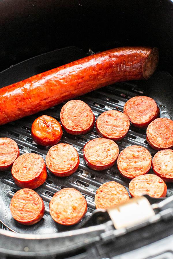 smoked sausage on Air Fryer grill pan