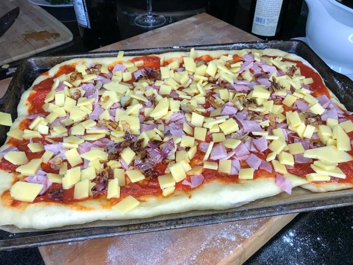 homemade pizza in the oven