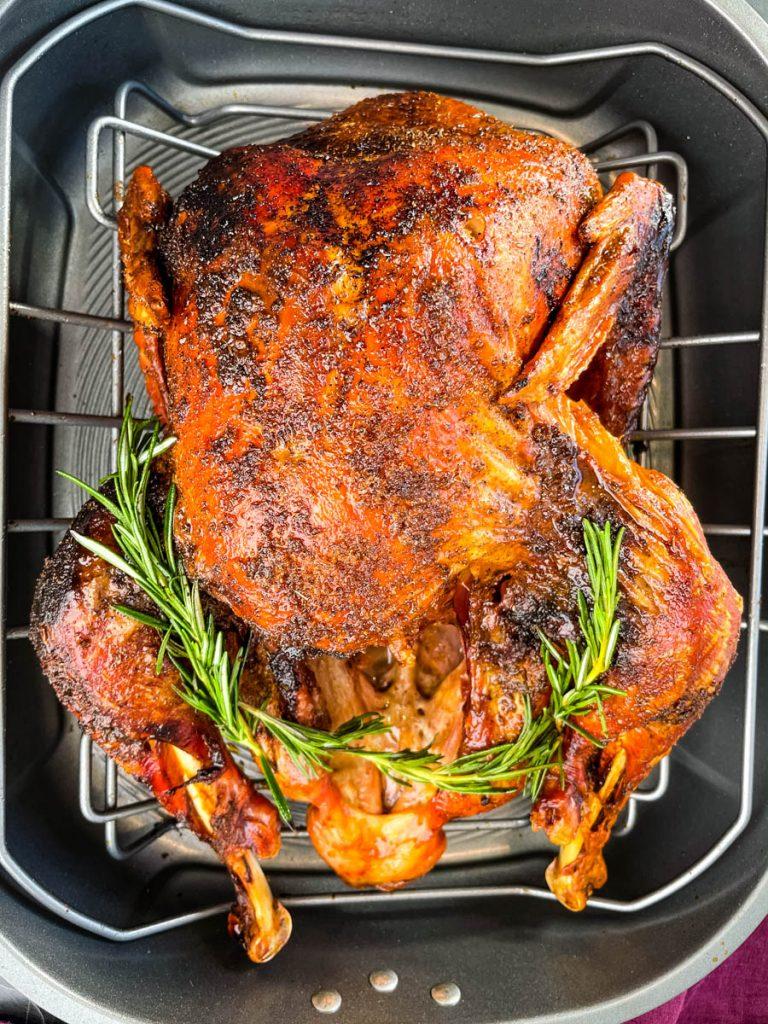 raw turkey in a roasting pan