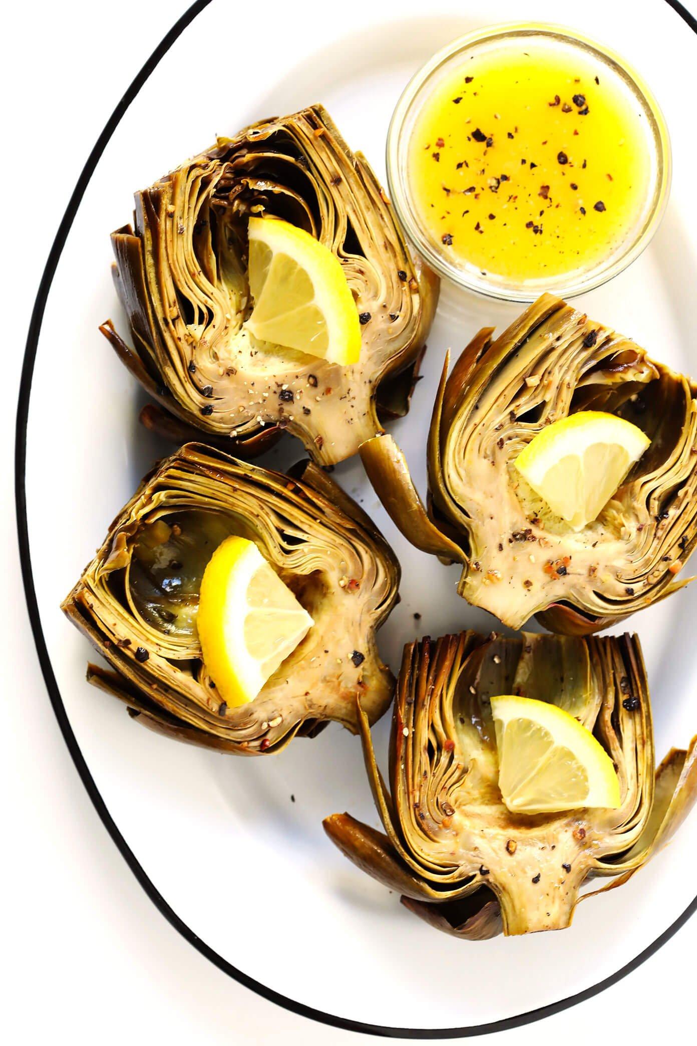 Oven Roasted Artichokes with Lemon Butter Sauce