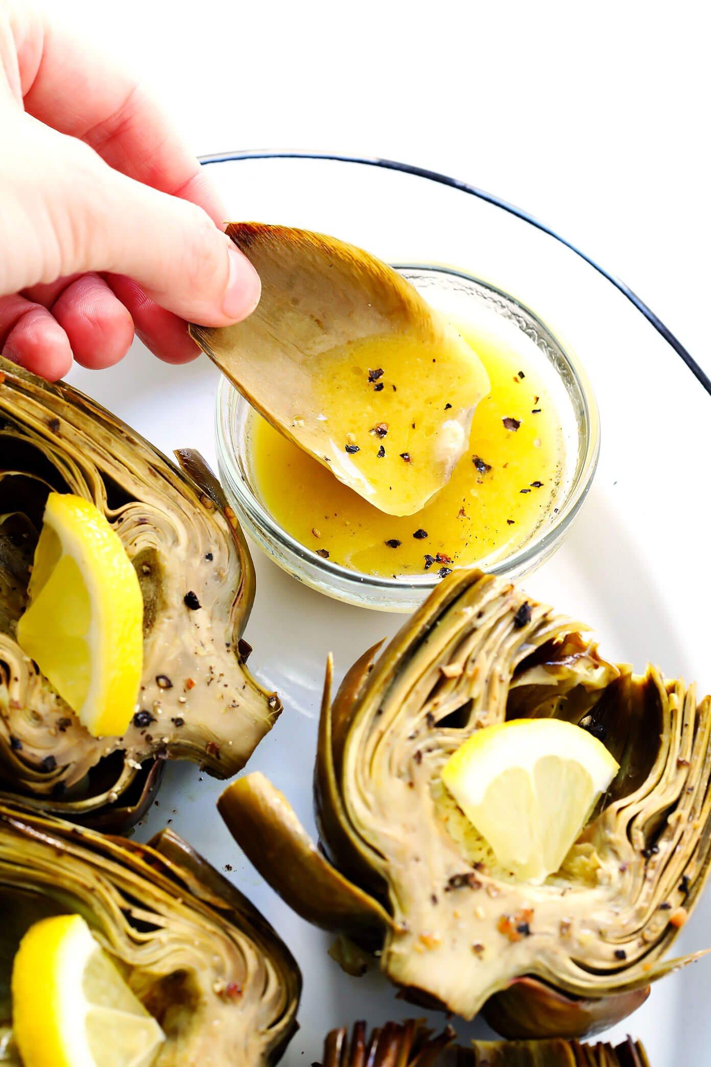 Oven Roasted Artichokes with Lemon Butter Dipping Sauce