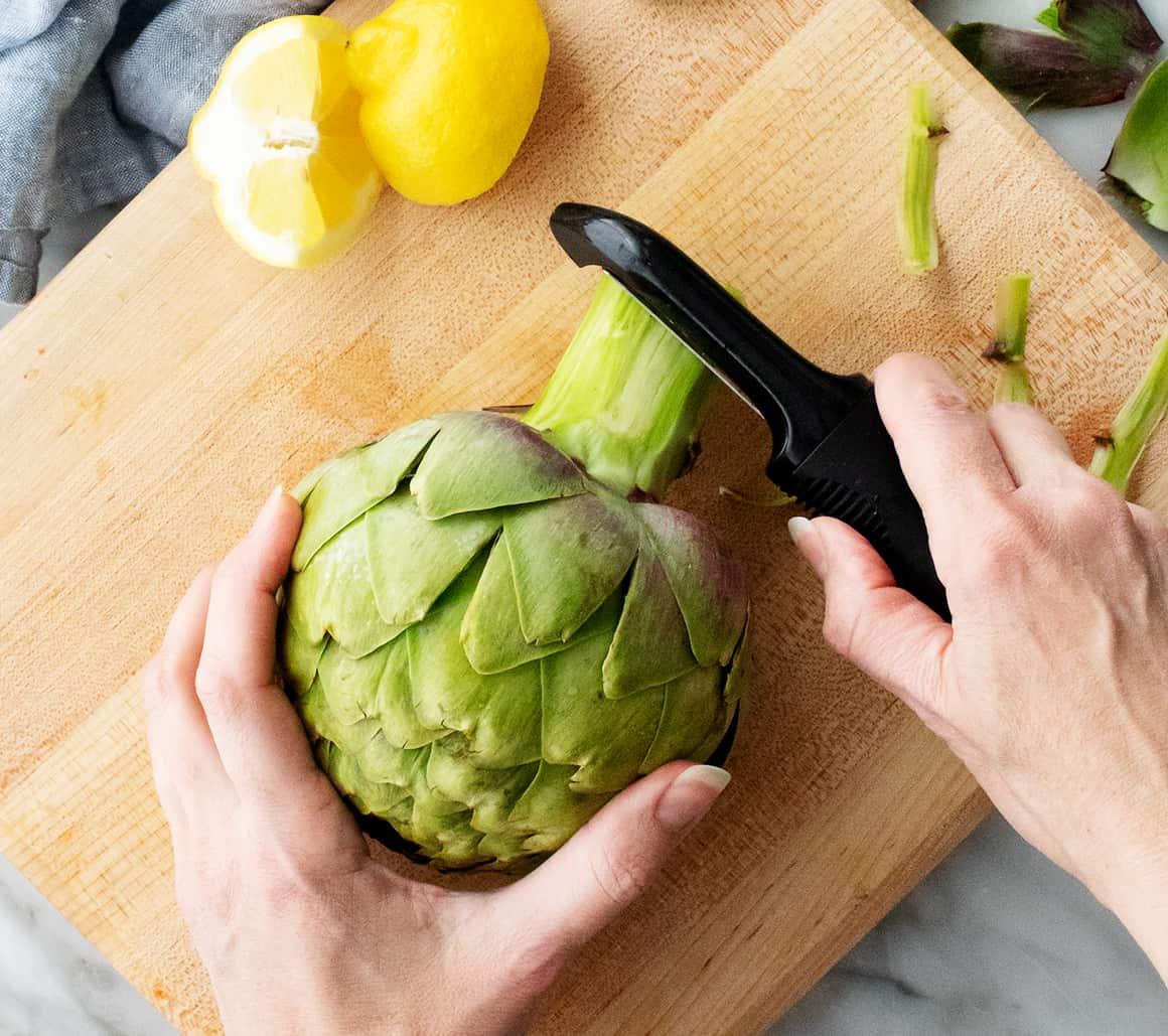 How to cook artichokes - peeling the tough outer stem