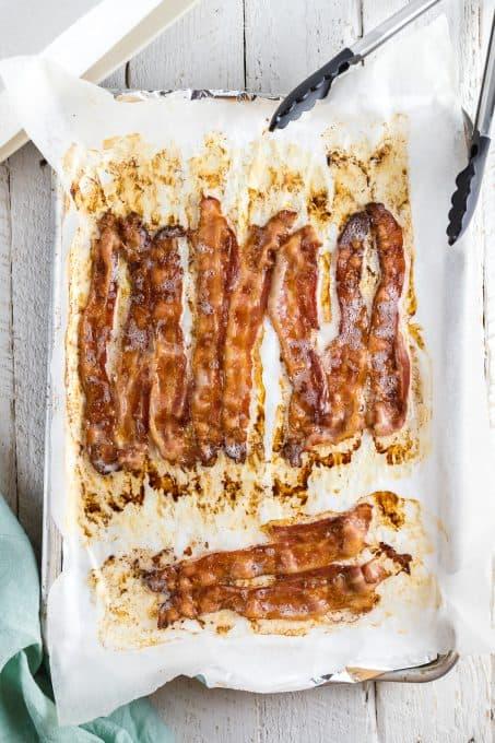 A tray of baked bacon.