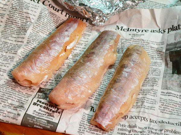 Brook Trout, unwrapped and thawed.