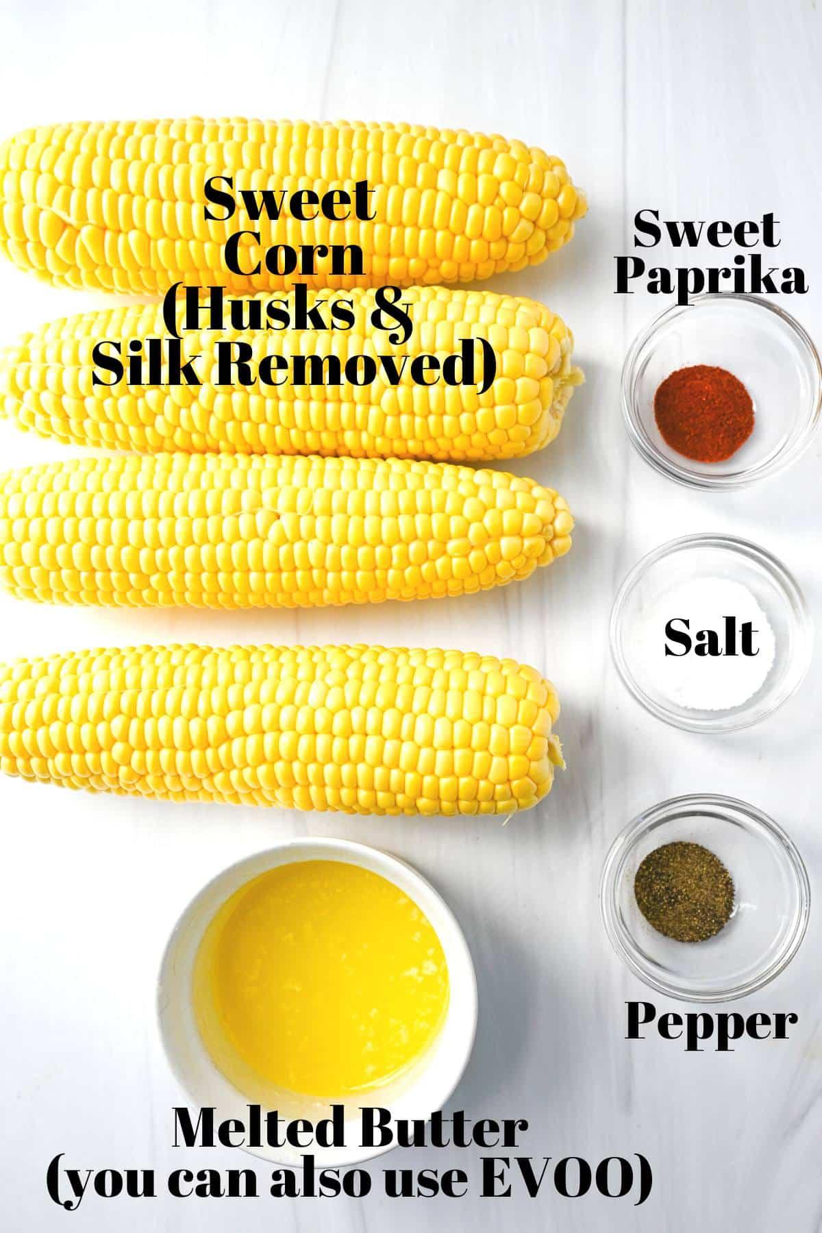 ingredients for griddled corn measured out in containers on a counter