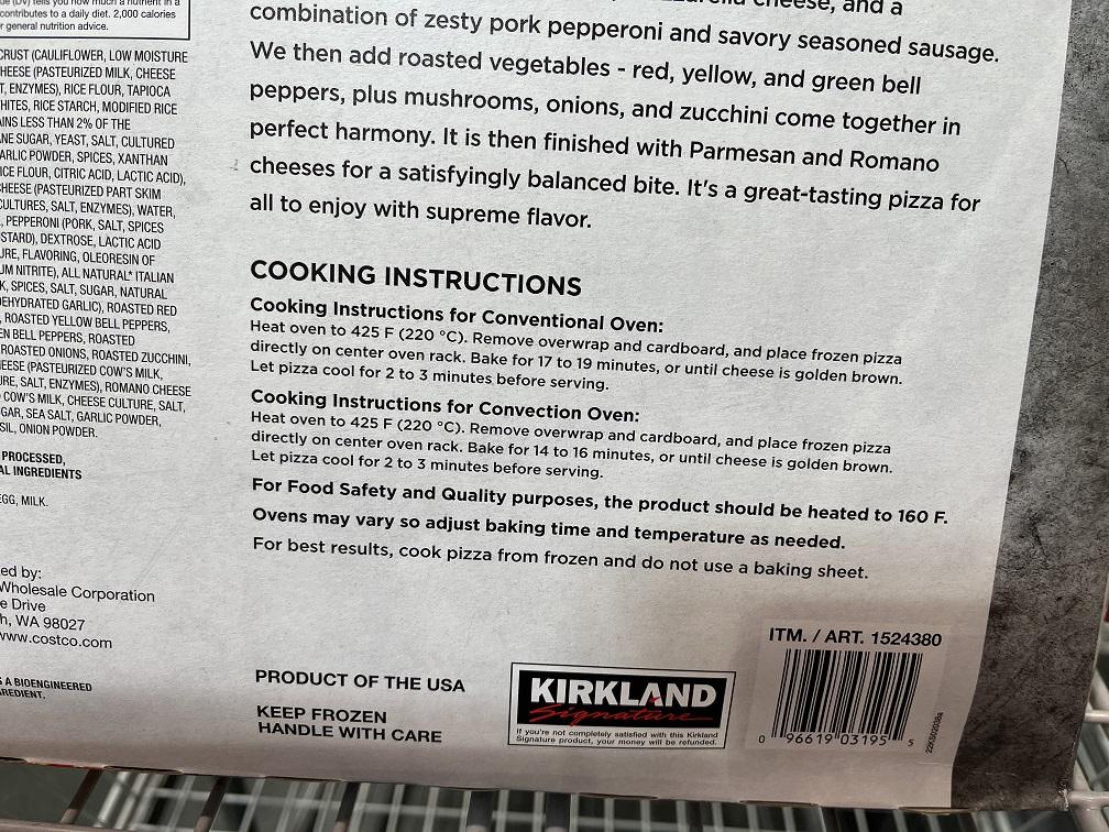 Kirkland Pizza Baking Instructions