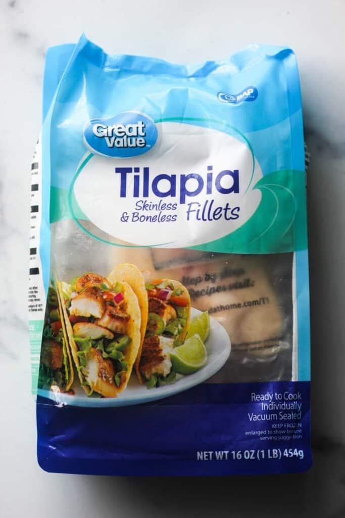 raw frozen tilapia in a package