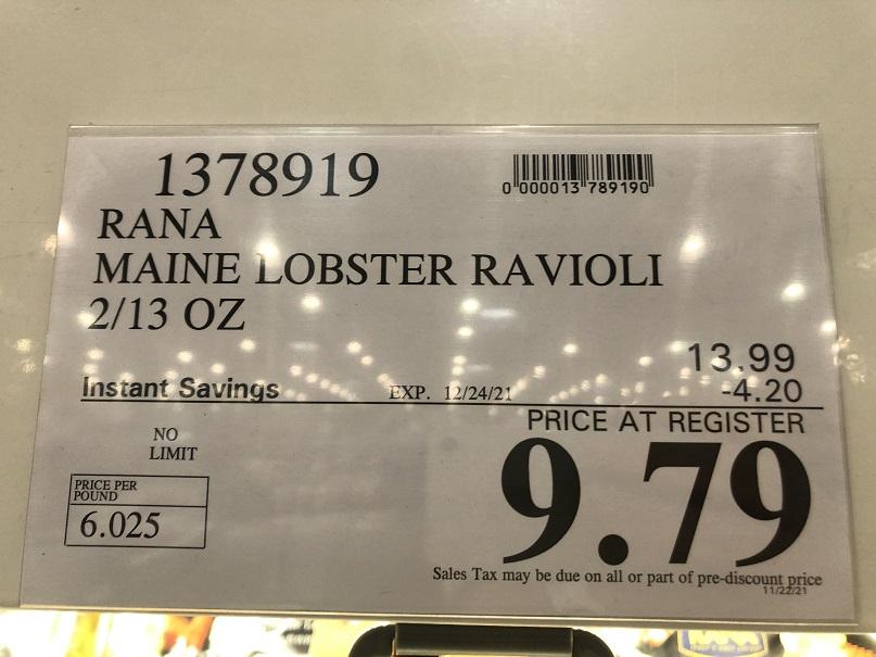 Price of Lobster Ravioli at Costco