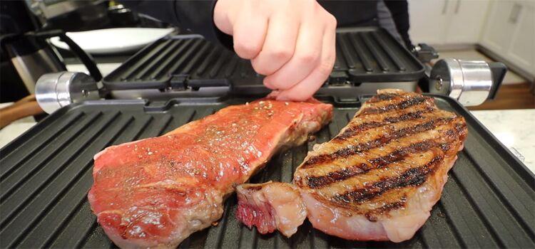 grilling steak on an electric grill