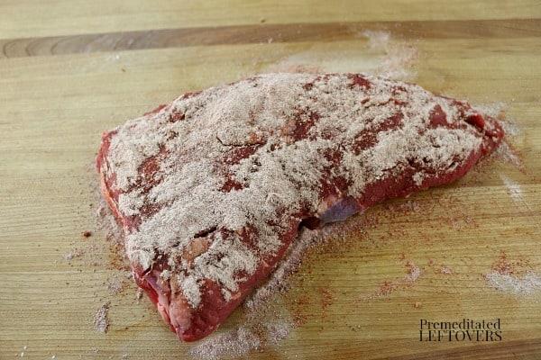 Sprinkle the rub over the Tri-Tip.