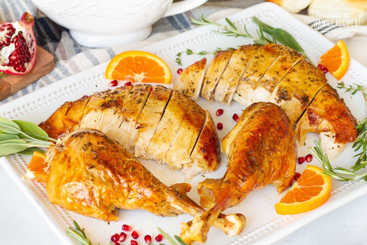 Platter display of sliced turkey