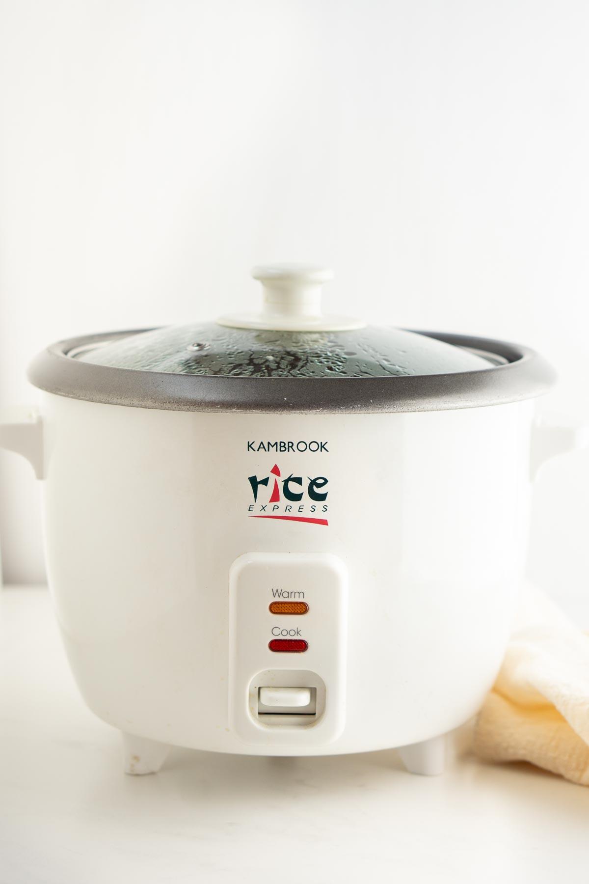 Rice cooker with lid on
