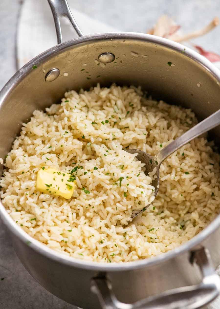 Garlic rice in a pot