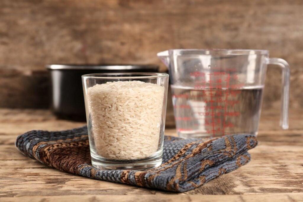 Brown rice in a glass
