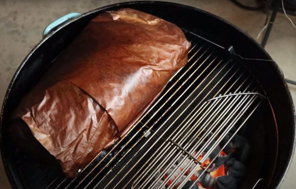 Smoking beef brisket wrapped