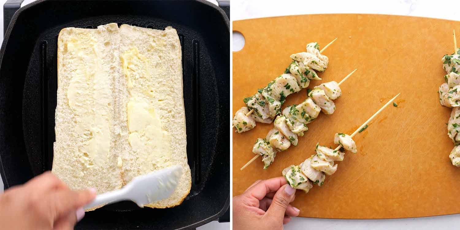 process shots showing how to make chicken spiedies.