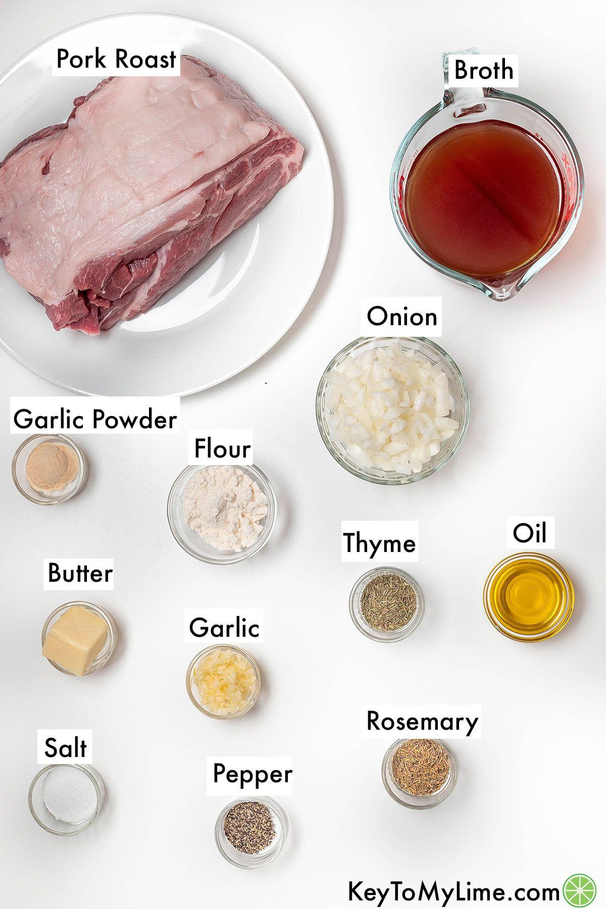 The labeled ingredients for pork ribeye roast.