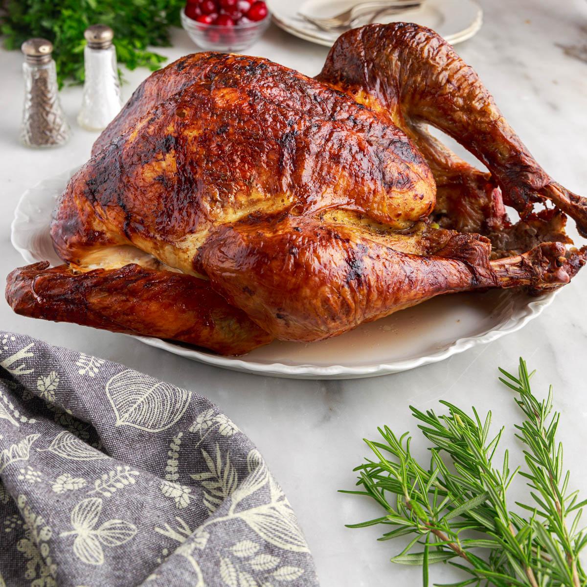cooked convection oven turkey on a serving platter