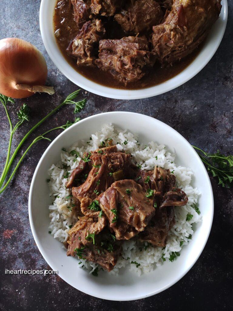 smothered turkey necks in a hearty gravy, cooked in a pressure cooker for extra tender and juicy meat