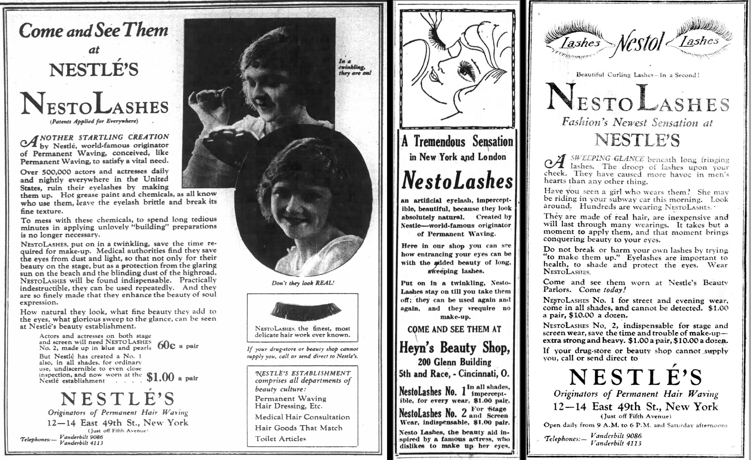 1900s false eyelash advertisement Nesto lashes