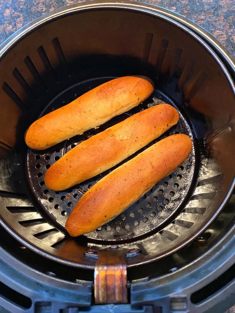 3 frozen breadsticks in the air fryer basket