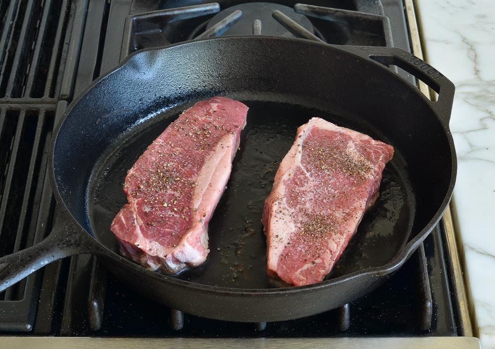 Pan-sear steaks in a skillet