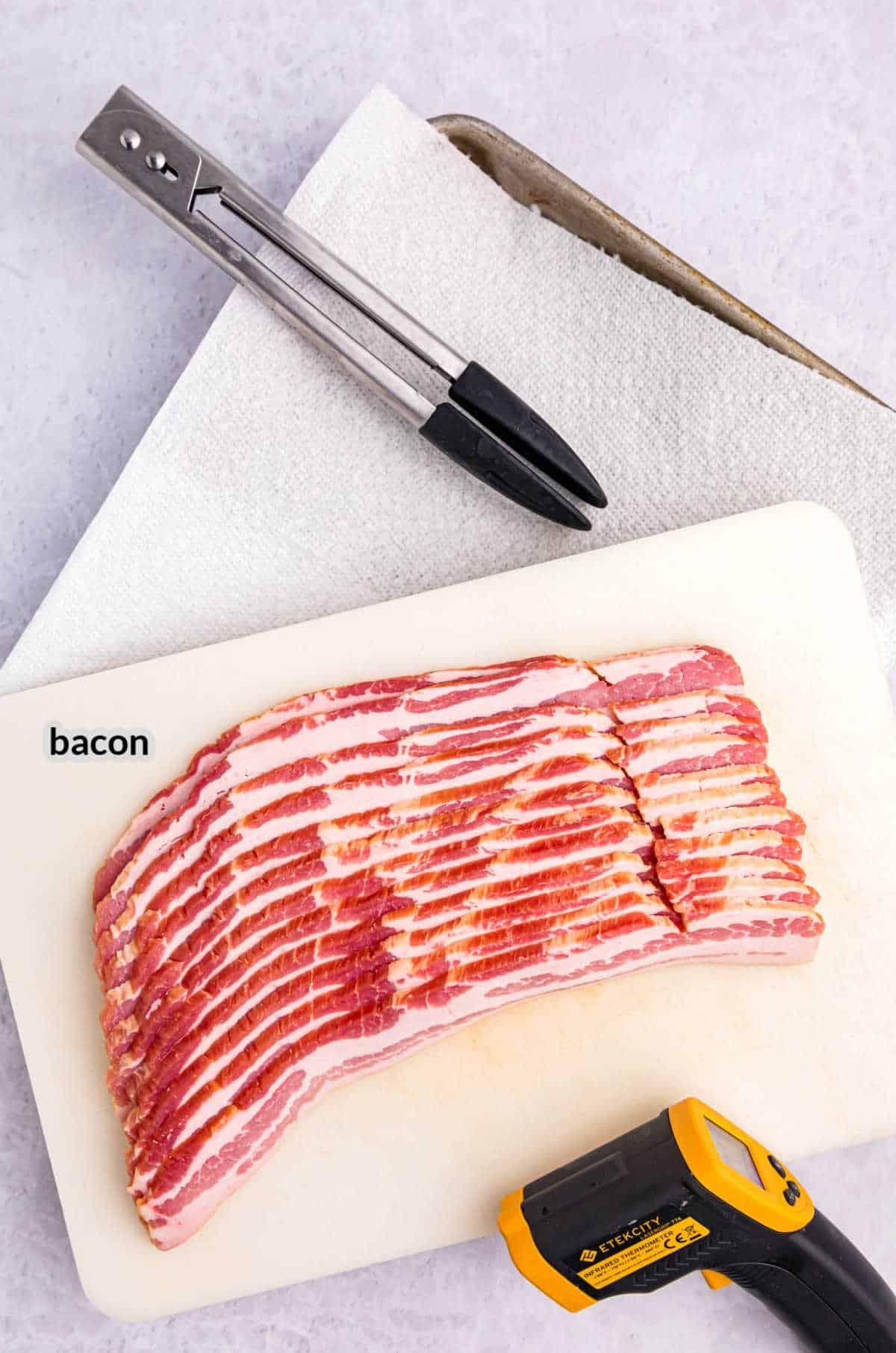 Overhead Image of Blackstone Bacon Ingredients and Griddle Tools