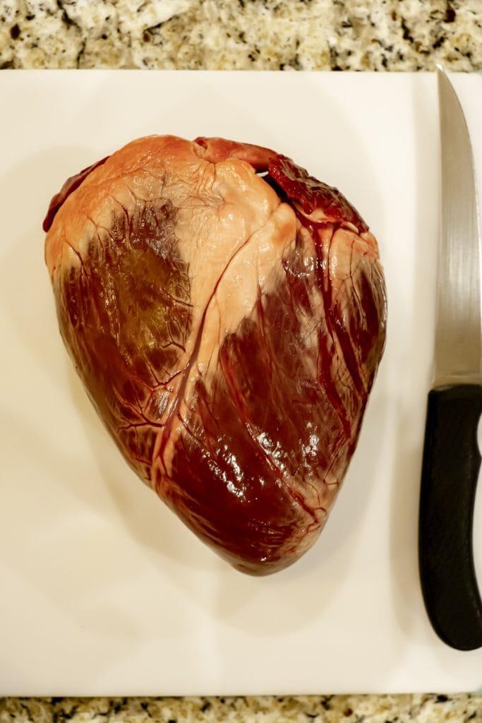 elk heart on cutting board