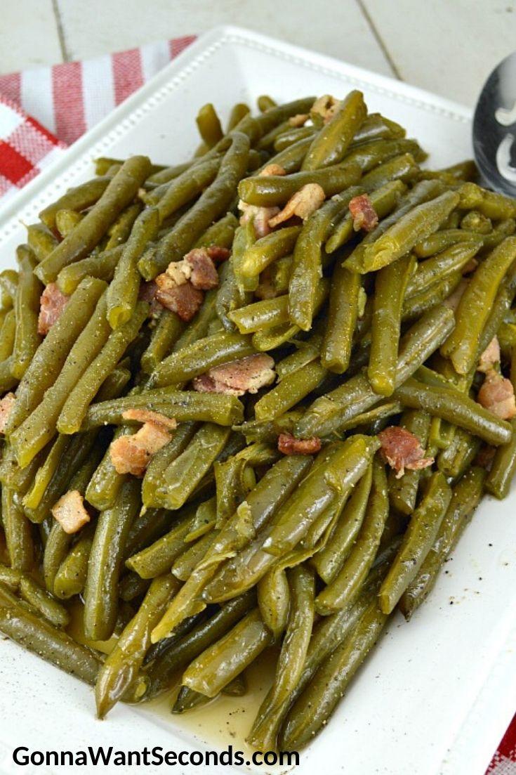 Southern Style Green Beans on a rectangular serving platter