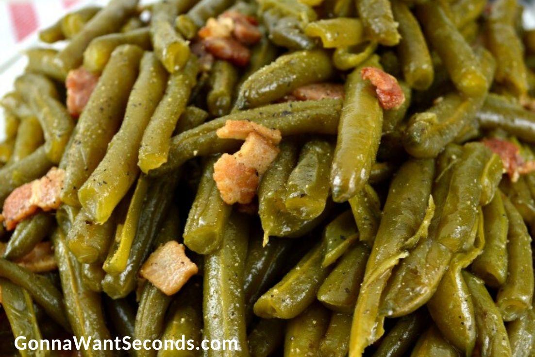 Southern style green beans with bacon grease close up