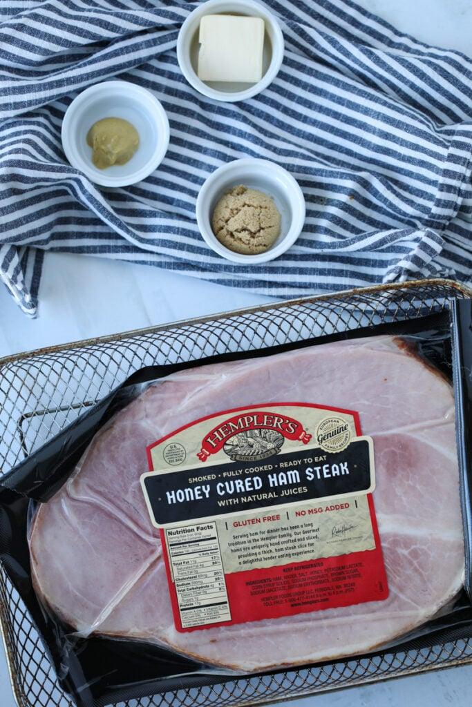 ham steak air fryer ingredients with honey glaze