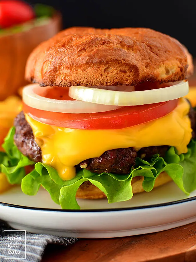 close up photo of a baked cheeseburger