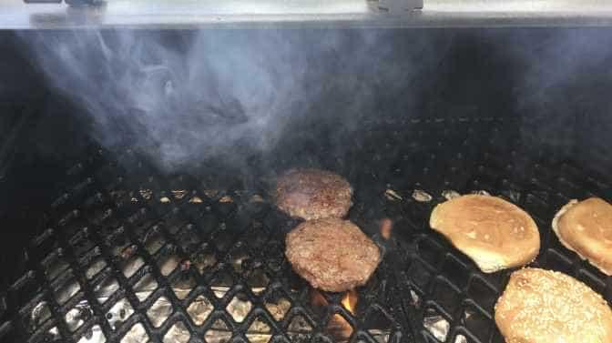 cooking burgers on Pit Boss