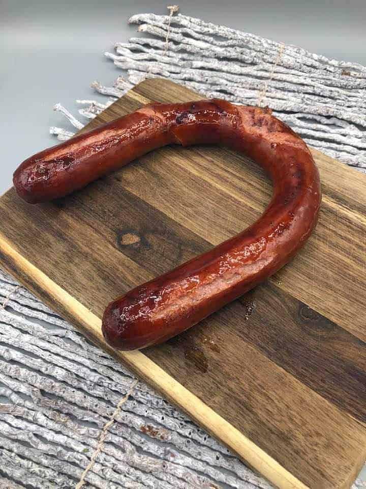 Finished product of cooked kielbasa in air fryer.