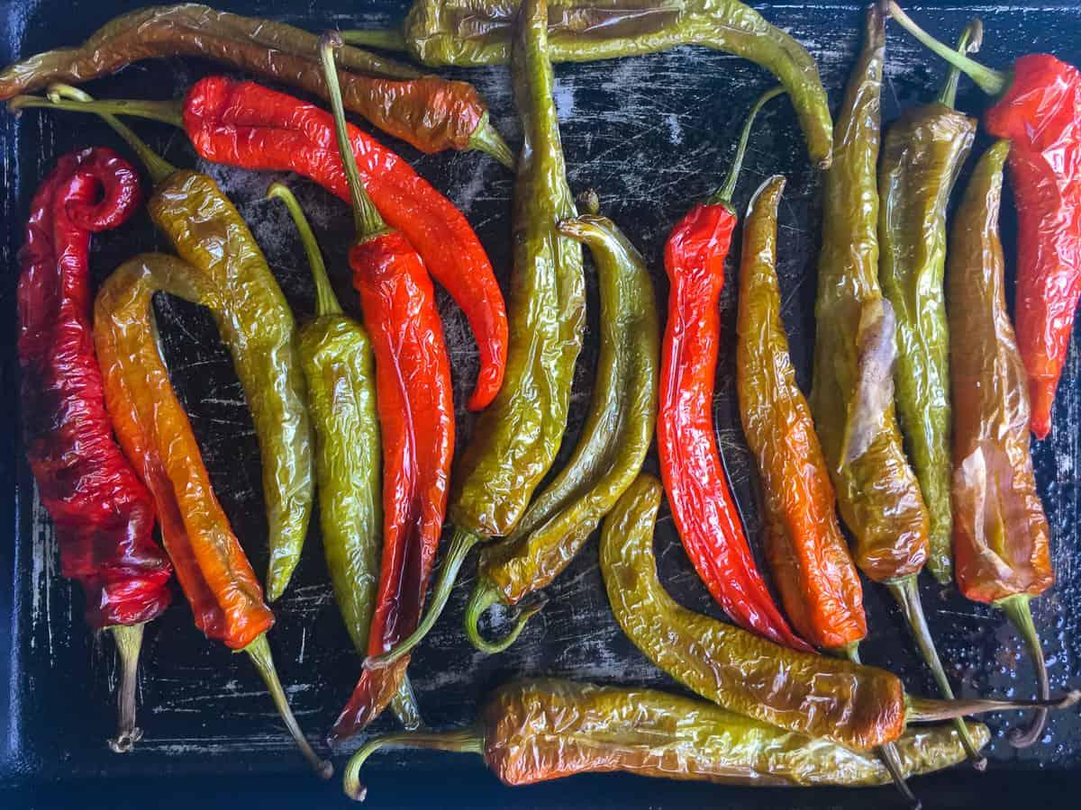 Just roasted Italian long hot peppers