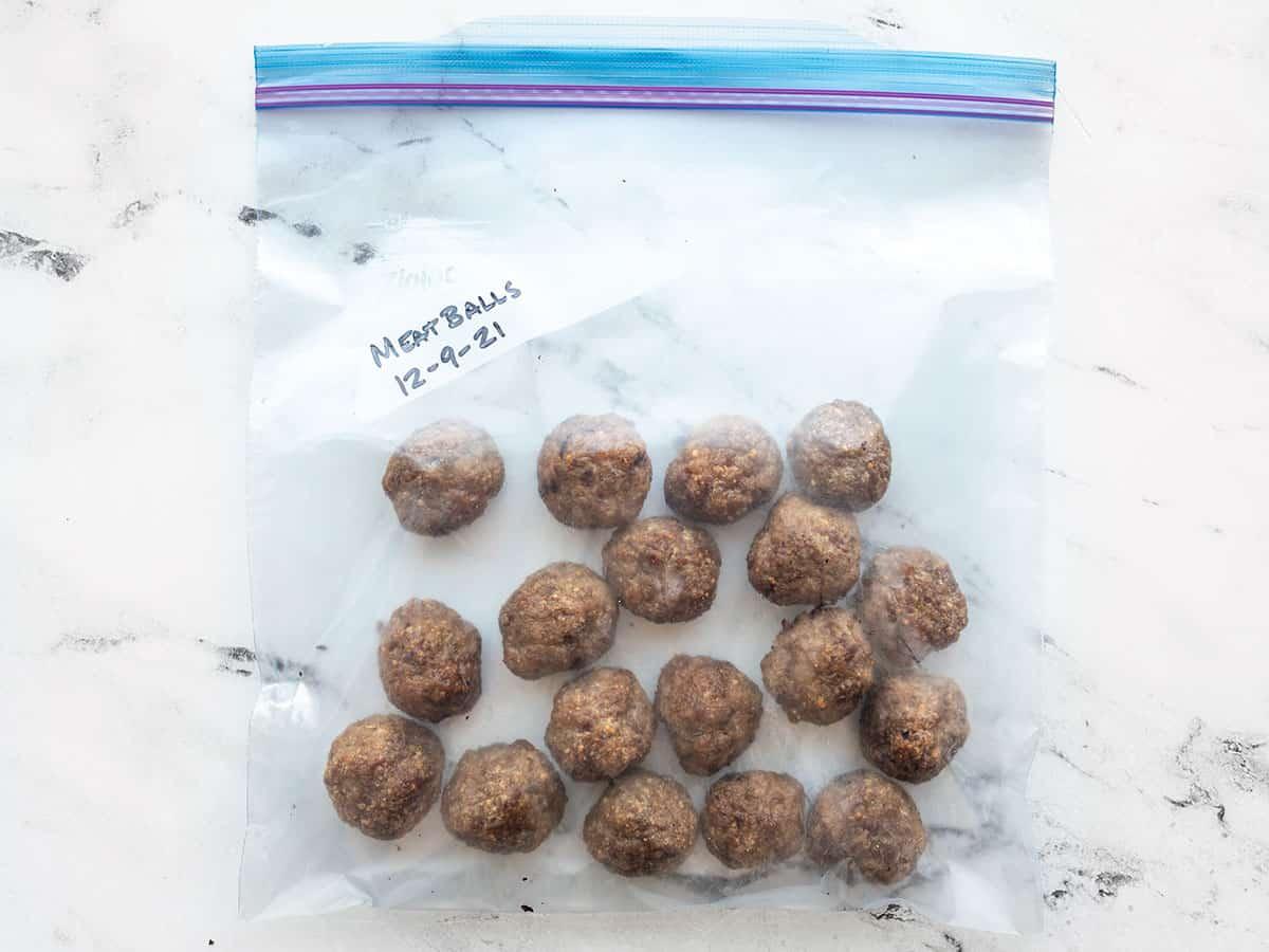 Meatballs in a freezer bag